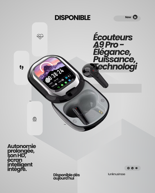 Écouteurs Sans Fil Bluetooth avec Boîtier Écran Digital HD